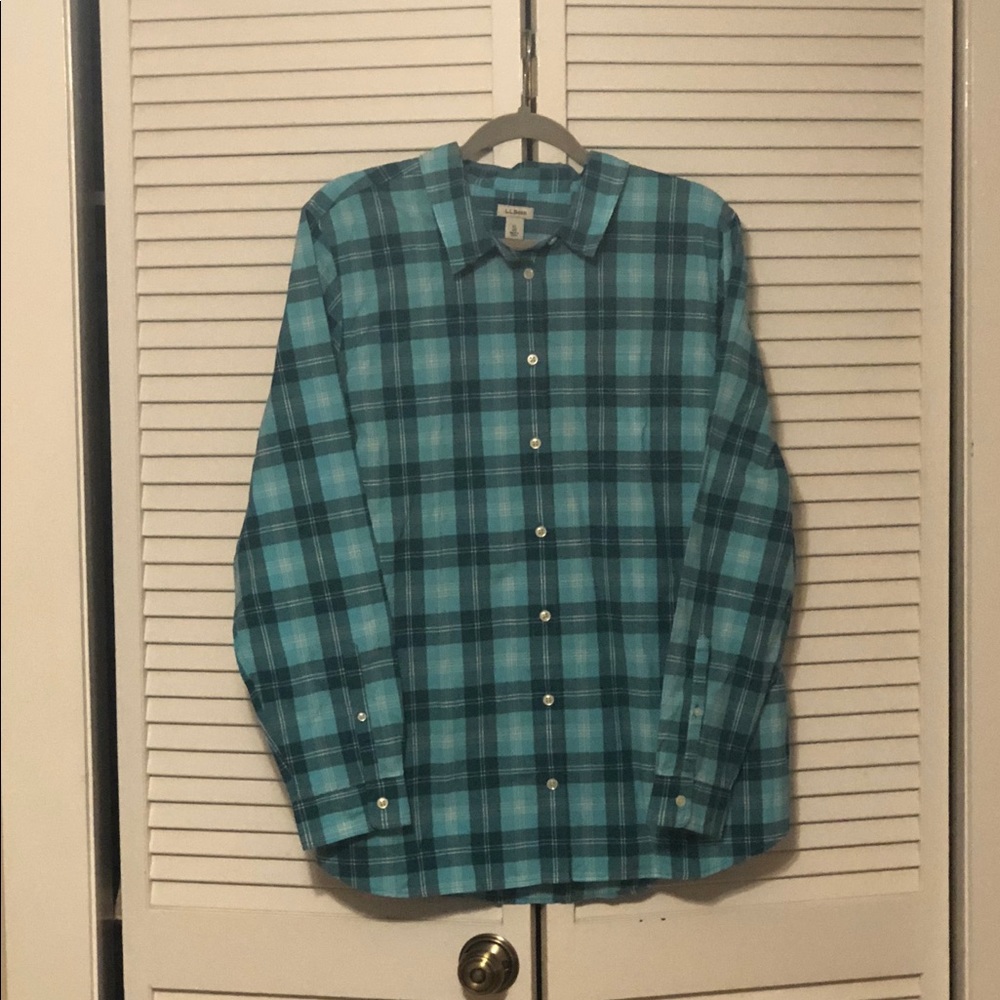 LL Bean plaid button down shirt